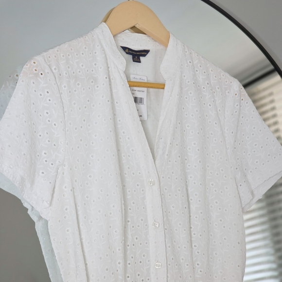 NWT Brooks Brothers White Eyelet Button-Front Belted Shirt Dress, Size 8 - Picture 8 of 16